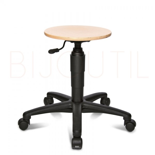 Workshop stool with 5 wheels height 50-67 cm, wood Ø 35 cm