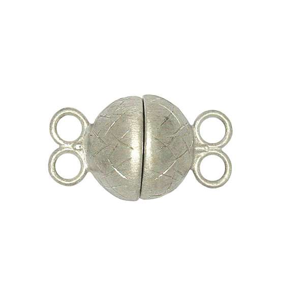 Magnetschliesse rund 10 mm Silber 925, rhodiniert,eismatt, 2-reihig